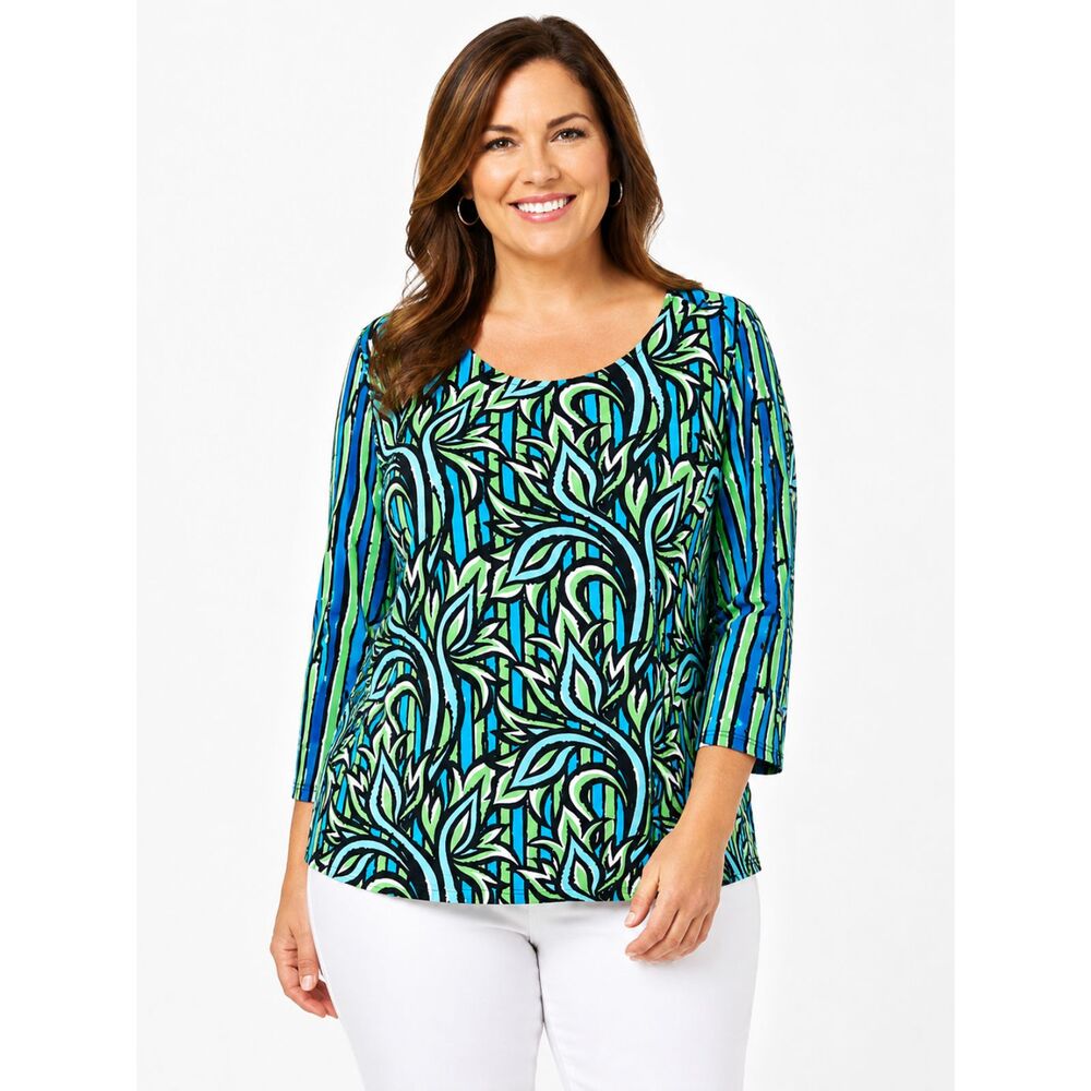 Bob Mackie Green & Blue Tunic Top Size XL Inspection Stickers Intact